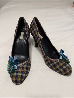Prada Tartan Wool Heels - Size 39.5 EU / 8.5 US